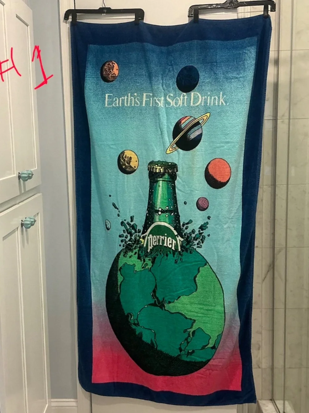 2 Vintage Perrier Earth’s Soft Drink Colorful Beach Towels